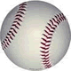 A white baseball with red stitching, shown on a plain background.