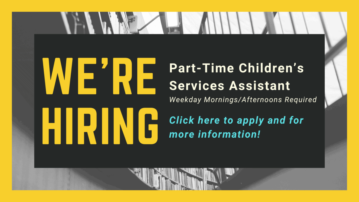 a job advertisement for a part time children’s services assistant position, highlighting weekday morning and afternoon shifts with a call to click for more information and to apply.