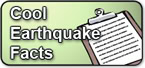 A sign with the words "Cool Earthquake Facts" next to a clipboard with a sheet of paper on a green background.