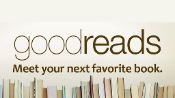 Goodreads logo with the tagline "Meet your next favorite book" above a row of books standing upright.