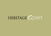 The HeritageQuest logo displayed on a light olive background, with "HERITAGE" in black and "QUEST" in white, featuring a prominent white "Q.