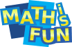 Logo with the words 'Math is Fun' in bold yellow letters on overlapping blue rectangles.