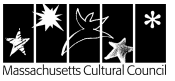 Massachusetts Cultural Council logo featuring five panels with abstract star and comet shapes above the organization's name.
