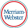 Merriam-Webster logo featuring the name in blue text centered within a red and blue double-lined circle on a white background.