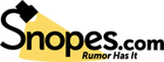 Snopes.com logo with a yellow spotlight shining on the "S" and the tagline "Rumor Has It" underneath the main text.